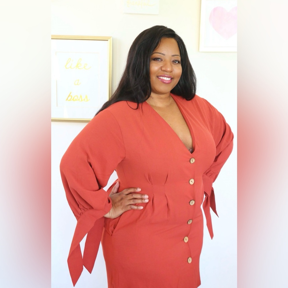Hummingbird Terracotta Button-Up Dress